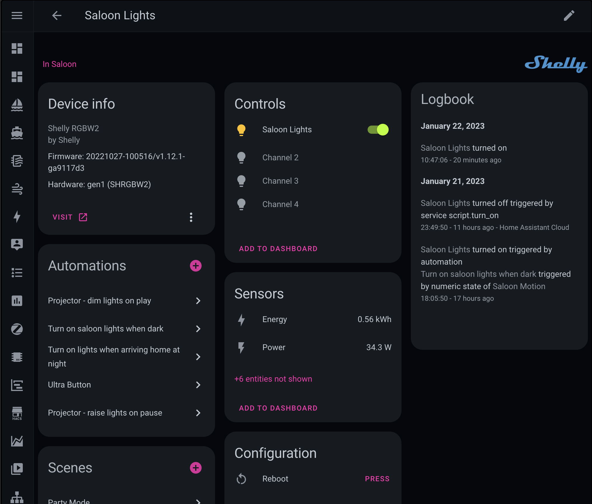 Easy smart boat lighting with Home Assistant & Shelly RGBW2